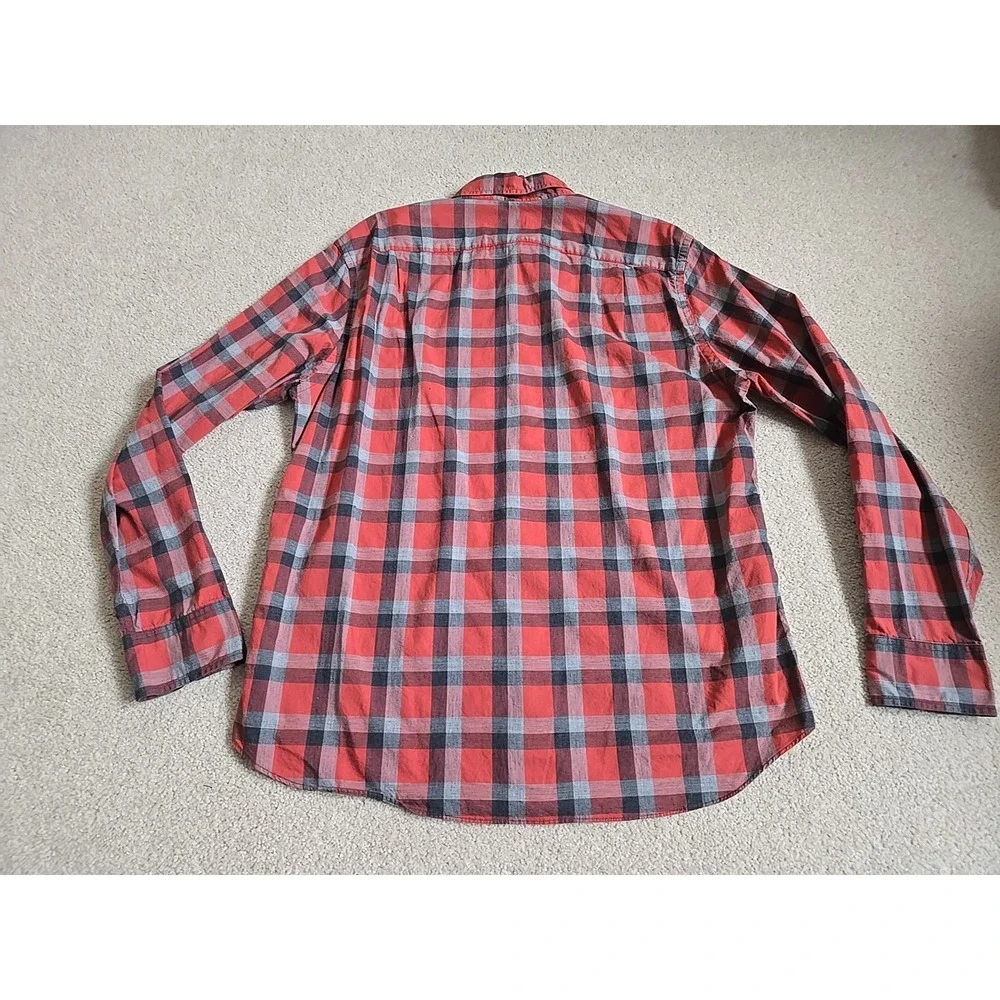 J. Crew Button‎ Down Shirt Large L Long Sleeve Plaid Red Black Gray Cotton 100%